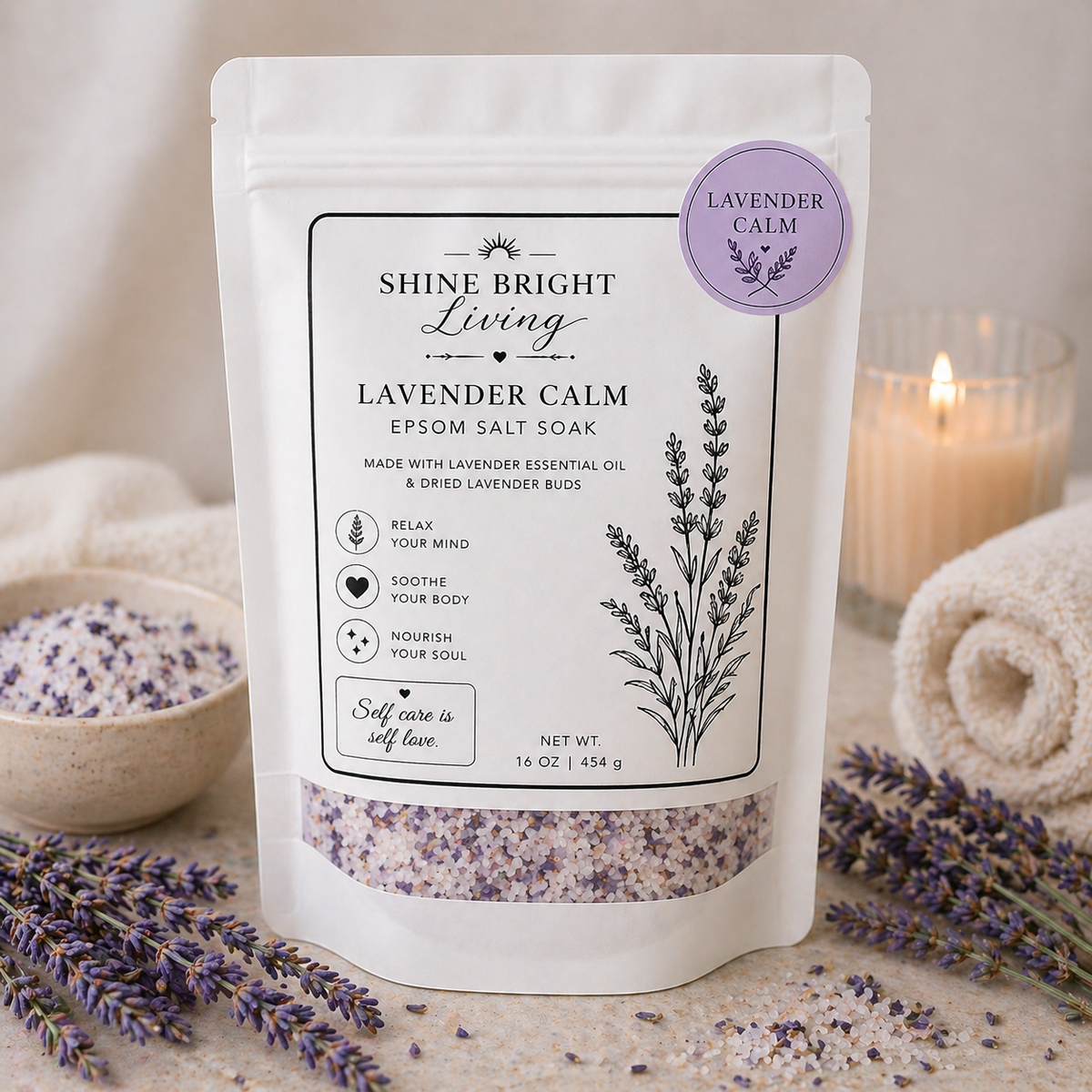 Epsom luxury bath soak - Lavender Calm or Rose Bloom 8oz
